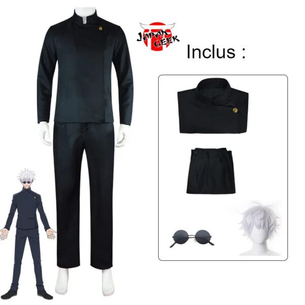 Costume noir de Gojo Saturo et sa perruque, cosplay entier à acheter
