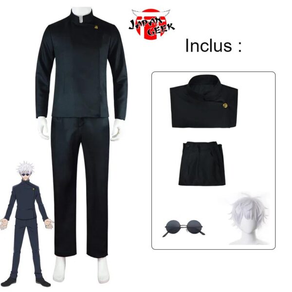 Costume noir de Gojo Saturo et sa perruque, cosplay entier à acheter sur Japan Geek