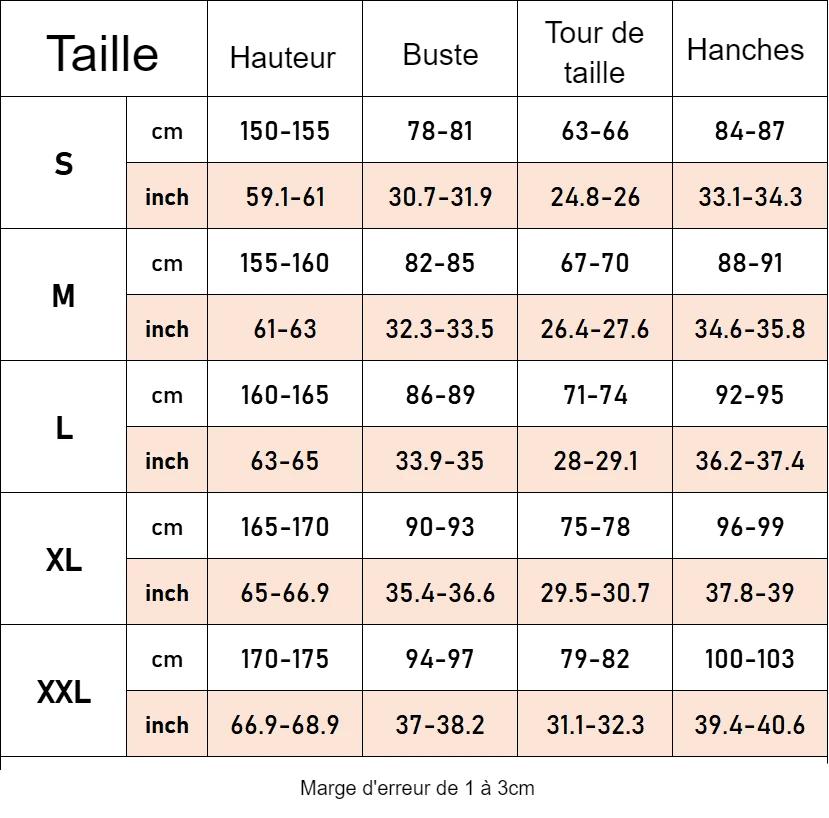 guide des tailles uniforme du cosplay de nami