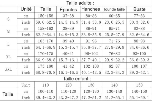 guide de taille Mitsuri