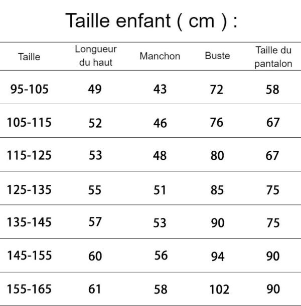 guide taille enfant cosplay Tanjiro Kamado avec perruque et costume