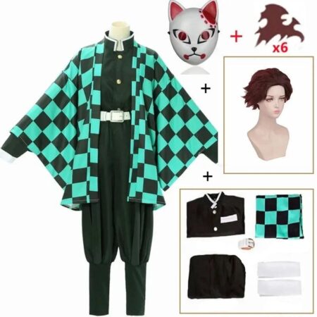Costume du cosplay Tanjiro Kamado avec masque et perruque
