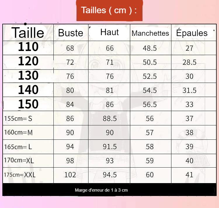 guide taille Cosplay Anya Forger - SPY x FAMILY