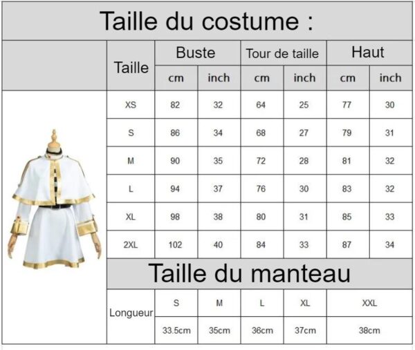 Guide de taille du cosplay Sousou No Frieren