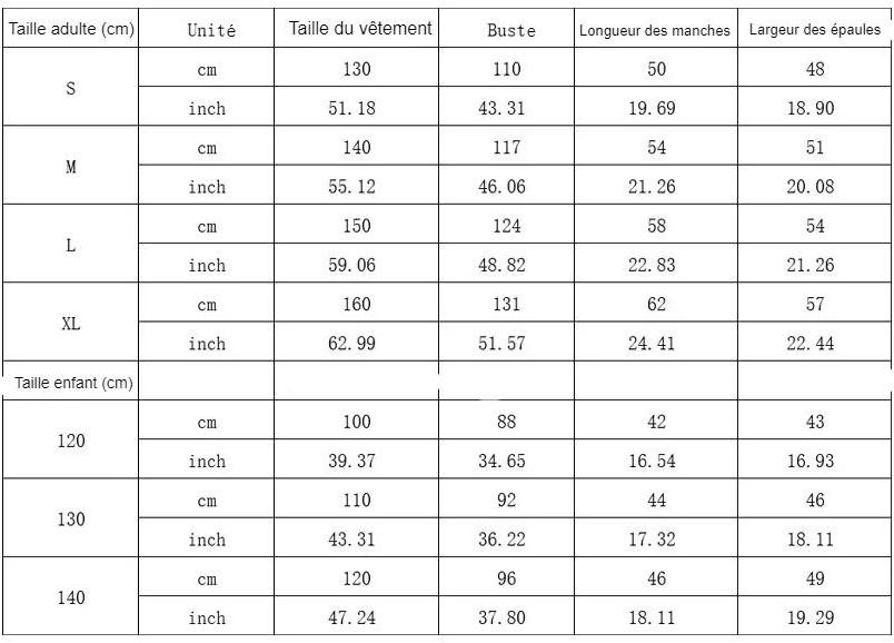 Guide des tailles pour les costumes de soirée et en couple, teletubbies
