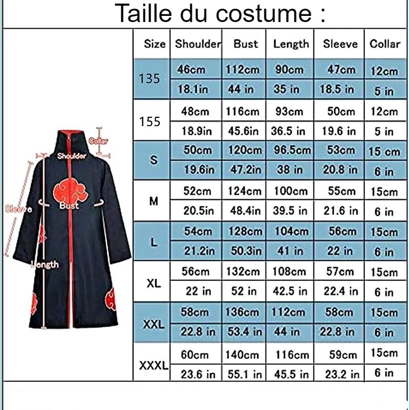 guide des tailles du cosplay Costume du Cosplay Akatsuki Clan Uchiwa